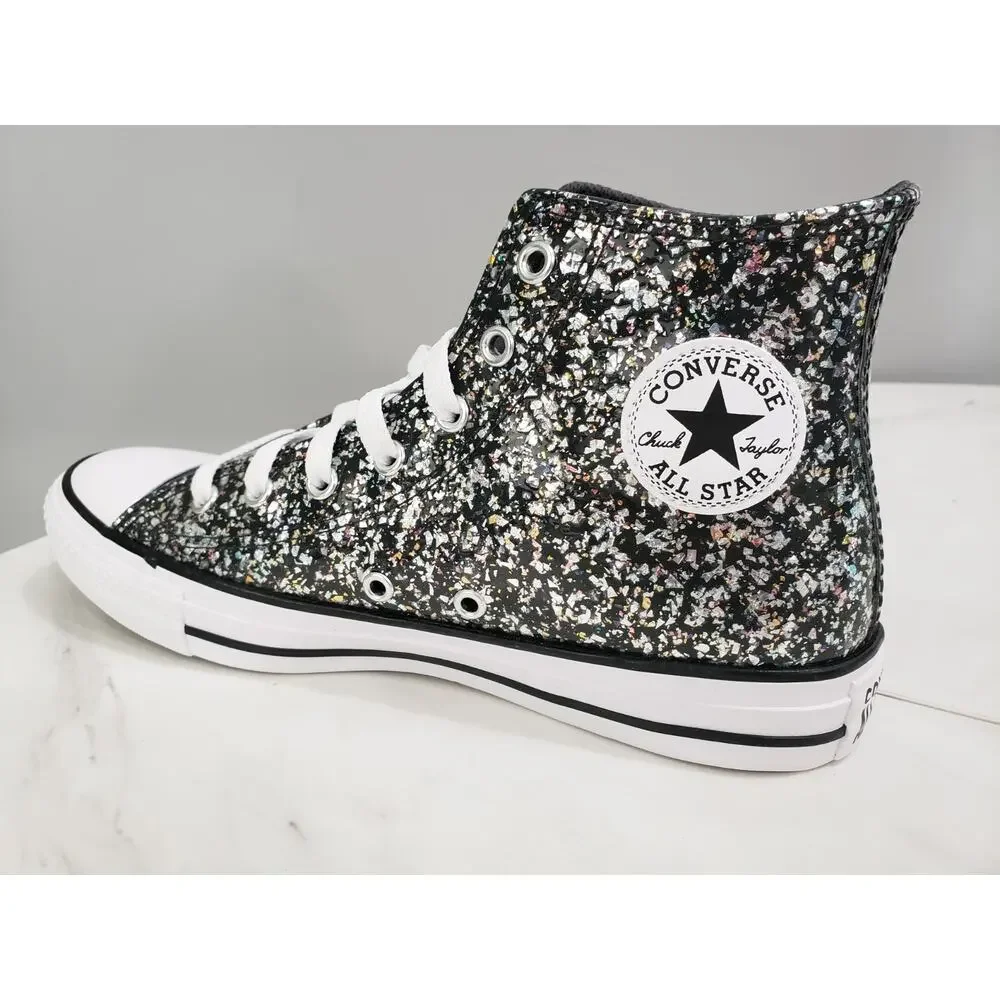 NEW Converse Girls BIG KID Size 6 Black Glitter High Top Shoes Gray‎ Metallic